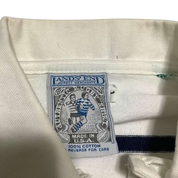 Lands’ End Men’s Authentic Rugby Shirt Striped White Polo Size Large - Picture 3 of 11
